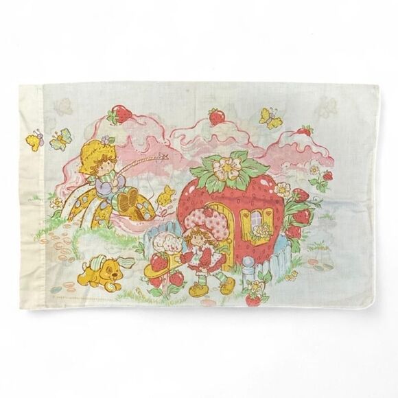 Vintage 1980 Strawberry Shortcake Twin Sheets Pillowcase American Greetings USA - Picture 2 of 6